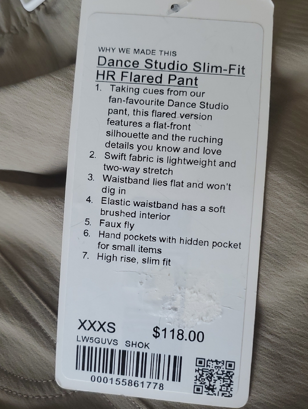 NWT Lululemon Dance Studio Slim-Fit High-Rise Flared Pant - Sheer Oak XXXS(sz0) - Picture 5 of 5